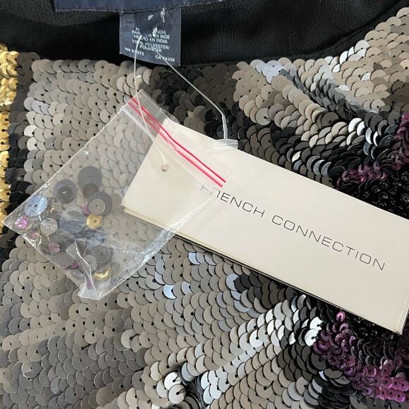 French Connection Navy Blue Gold Sequin Shift Mini Dress Cocktail Party Size 2 - Picture 15 of 15